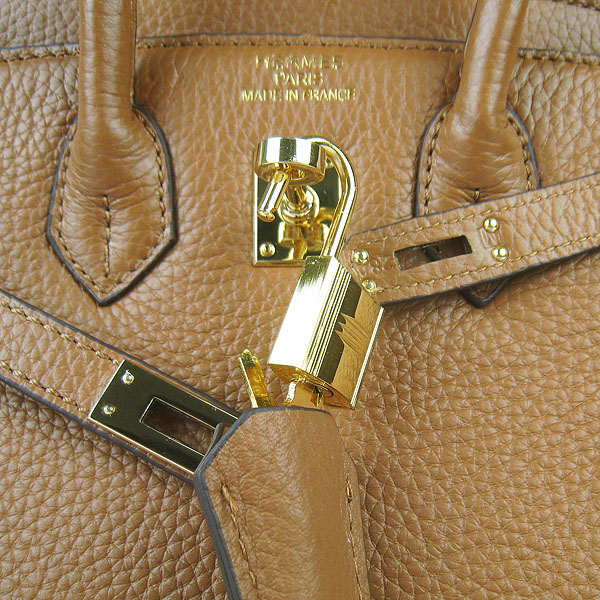 Super A Replica Hermes Gold Buckle Handbag Light Coffee 6068